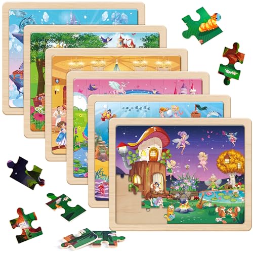 SYNARRY Puzzle Prinzessin ab 4 5 6 7 8 Jahre, 6 x 60 Teilen Kinder Einhorn Holzpuzzle, Vorschule Lehrreiches Spielzeug, Geschenke für Kinder Mädchen Jungen von SYNARRY