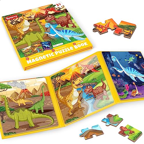 SYNARRY Kinderpuzzle Dinosaurier Magnet Puzzle ab 3 4 5 Jahre, 20 Teile Magnetische Puzzle Für Reisen Kinder, Reisespiele Kinder Lernspielzeug für Kinde - Lernmagnet-Geschenk für den Roadtrip Flugzeug von SYNARRY