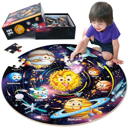 SYNARRY Große Sonnensystem Bodenpuzzle für Kinder ab 3 4 5 6 7 8 Jahren, 70 Teile Kinderpuzzle Planeten Weltraum Universum, Lernspielzeug Geschenk für Jungen Mädchen von SYNARRY