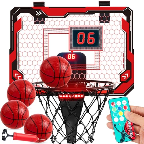 SYNCFUN Basketballkorb Indoor Kinder,Mini Basketballkorb Kinder mit Elektronische Anzeigetafel 4 Ball,Basketballbrett Wandmontage fürs Zimmer Basketballspielzeug für Jungen und Mädchen ab 3 Jahren von SYNCFUN