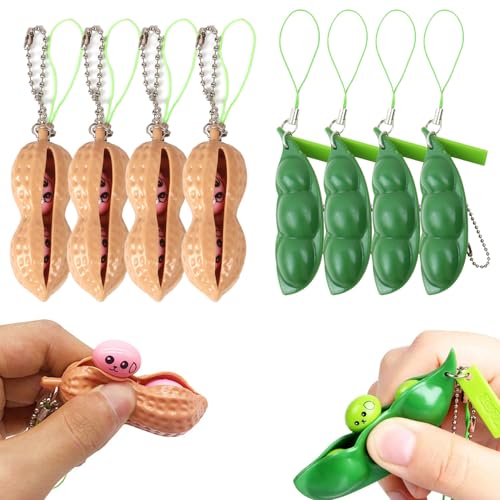 8 Stück Squeeze Bean Schlüsselanhänger,Squeeze Toys Edamame Erdnuss,Fidget Toys,Squishy Erbsenkapsel,Erbsenkapsel Stress Spielzeug Squishy,für Stressabbau,Klassenzimmer Prämien,Party Favor Spielzeug von SYQZMYA