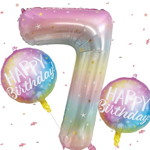 Bunter Happy Birthday Zahlen 7 Folienballon für Kindergeburtstag Deko, Regenbogen Farbverlauf Geburtstagszahl Ballon 7 Jahre, Baby Shower Geburtstag Dekoration Jubiläumsparty von SYSYSYYASNL