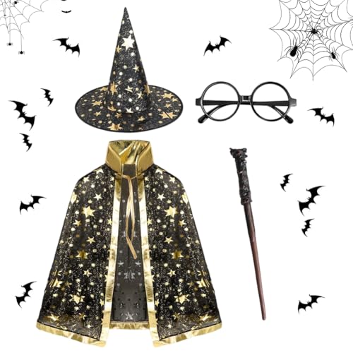 SYTTNUM Hexe Zauberer Umhang,Umhang Kinder Halloween Kostüm,Wizard Cape Witch Umhang Mit Hut,Kinder Halloween Hexe Kostüm,Kinder Halloween Kostüm Party von SYTTNUM