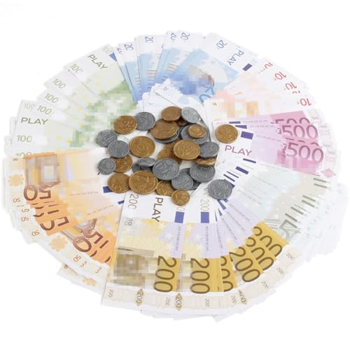 Spielgeld Kinder 207 Stück Spielgeld Euro Scheine und Münzen Spielgeld Euro Scheine Fake Money Set Kinderspielzeug für Zum Rechnen und Lernen, Einkaufsladen Kinder von SYTTNUM