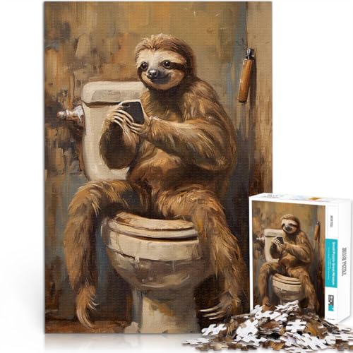 Faultier Badezimmer Telefon Text 1000-teilige Puzzles für Erwachsene Lernspiele mit vollständig ineinander greifenden, zufällig geformten Teilen 38x26cm Faultier Badezimmer Telefon Text 1000-teilige Puzzles für Erwachsene Lernspiele mit vollständig ineinander greifenden, zufällig geformten Teilen 38x26cm von SYUNFEI