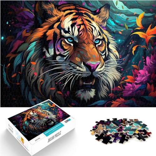 Puzzle, Jigsaw Puzzle, Wütender, gewalttätiger Tiger und Jigsaw 1000 Teile für Erwachsene, Holzpuzzle, Jigsaw Puzzles für mit passendem Poster und Quizblatt (50x75cm) von SYUNFEI