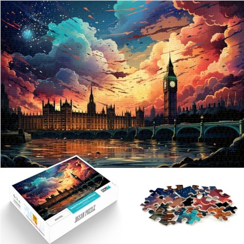 Puzzle, Lernspiele, farbenfrohes psychedelisches London, Retro-Synthwave, 500 Teile, Holzpuzzle, Spielspielzeug, Künstlersammlung, bildende Kunst (38 x 52 cm) von SYUNFEI