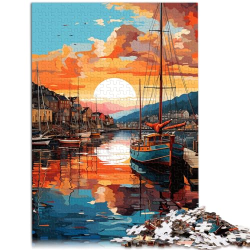 Puzzle, bunt, der Hafen von Bergen, für Erwachsene, 1000-teiliges Puzzle, Holzpuzzle, Puzzle für Sommerliebhaber, schwieriges, hartes Puzzle für Frauen und Männer (50 x 75 cm) von SYUNFEI
