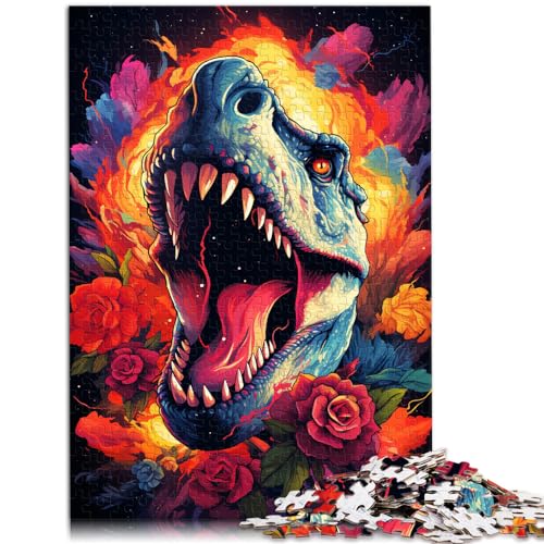 Puzzle, farbenfrohes, psychedelisches, böses Tyrannosaurus Rex-Puzzle mit 1000 Teilen für Erwachsene, Holzpuzzle, lustiges Puzzle, Spielzeug, Denkspiel (50 x 75 cm) von SYUNFEI