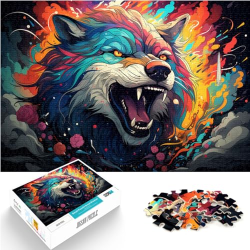 Puzzle, farbenfrohes Wolfsgemälde, 1000 Teile, Puzzle aus Holz, Lernspiel, jedes Teil ist einzigartig – anspruchsvolles, unterhaltsames Spiel für die ganze Familie (50 x 75 cm) von SYUNFEI