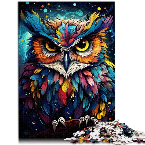 Puzzle Bunte Eule 1000 Teile Puzzle für Erwachsene Holzpuzzle Pädagogisches Stressabbau-Spielzeugpuzzle Schwierige, schwere Puzzles (50x75cm) von SYUNFEI