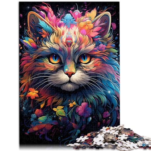 Puzzle Exotische Bunte Katze für Erwachsene, 300-teiliges Puzzle, Holzpuzzle, lustige Puzzlespiele, jedes Teil ist einzigartig unterhaltsames Familienspiel (26 x 38 cm) von SYUNFEI