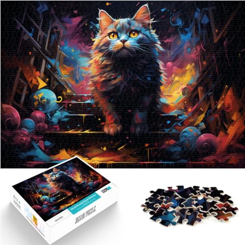 Puzzle-Geschenk, Bunte psychedelische Katze für Erwachsene, Puzzle 1000 Teile, Holzpuzzle, Puzzle – anspruchsvolles Spiel, Spielzeug, Denkspiel (50 x 75 cm) von SYUNFEI
