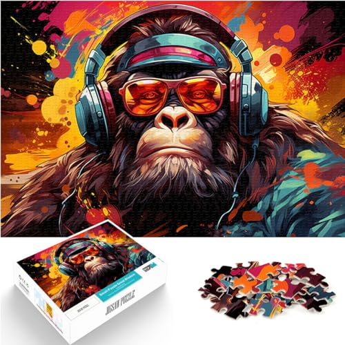 Puzzle-Geschenk, Orang-Utan hört Musik, Puzzles 1000 Teile, Holzpuzzle, lustige Puzzles, Spiele, Spielzeugpuzzles, Lernspiele, Stressabbau-Puzzles (50 x 75 cm) von SYUNFEI