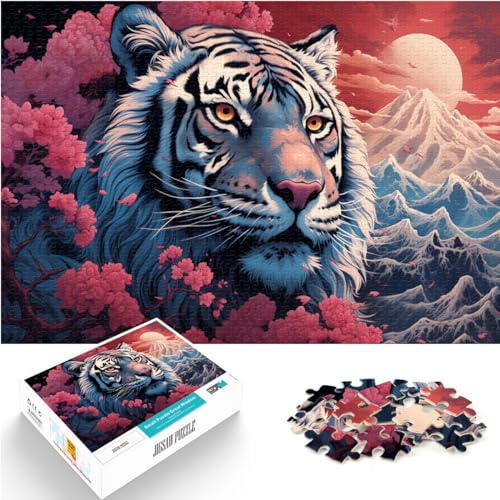 Puzzle-Geschenk, Sakura und Tiger, 1000 Teile, Puzzle für Erwachsene, Holzpuzzle, Lernspielzeug, Familienspiele, Kunstwerk, Geschenk (50 x 75 cm) von SYUNFEI