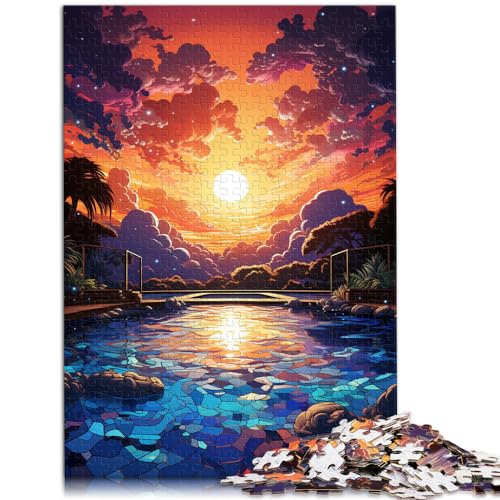 Puzzle-Geschenk, farbenfroher, Psychedelischer, verträumter Sonnenuntergang am Pool, Puzzle 1000 Teile für Erwachsene, Entspannungspuzzlespiele, tolles Geschenk für (50 x 75 cm) von SYUNFEI
