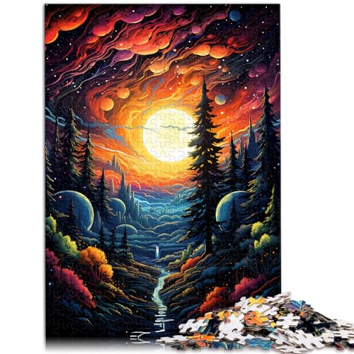 Puzzle-Geschenk, farbenfrohes psychedelisches Nacht-Puzzle für Erwachsene und Ren, 300 Teile, Holzpuzzle, Lernpuzzle für Erwachsene und Familien (26 x 38 cm) von SYUNFEI