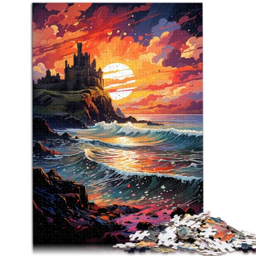 Puzzle-Geschenk „Bunte Psychedelie im Dunluce Castle“ für Erwachsene, 1000-teiliges Puzzle aus Holz, Lernspielzeug, tolles Geschenk für | Spiele (50 x 75 cm) von SYUNFEI