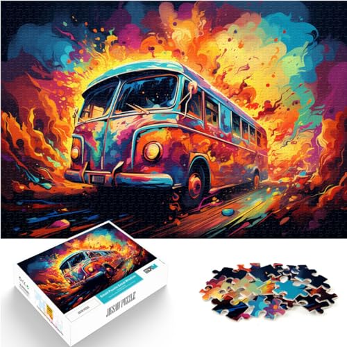 Puzzle-Geschenke, farbenfrohes, psychedelisches Vintage-Bus-Puzzle, 500 Teile, Puzzle für Erwachsene, Holzpuzzle, Lernpuzzle, Familienspiel und Kunstwerk von (38 x 52 cm) von SYUNFEI