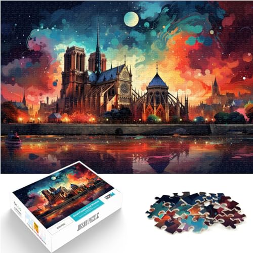 Puzzle-Geschenke: Die farbenfrohe, psychedelische Kathedrale Notre Dame in Paris, 1000 Puzzles für Erwachsene, 1000 Teile, Holz-Puzzlespiel, (50 x 75 cm) von SYUNFEI