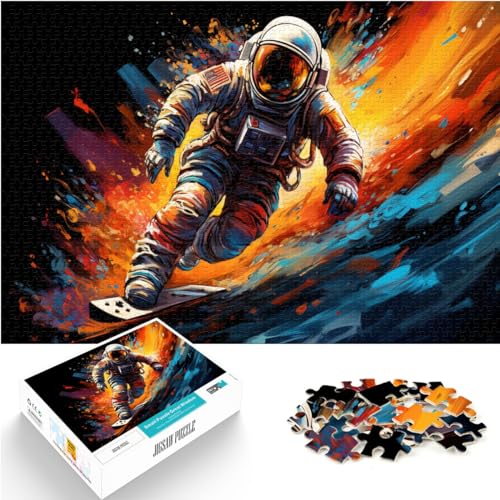 Puzzle Jigsaw Puzzle Bunter Psychedelischer Astronaut auf Skateboard 500-teiliges Puzzlespiel Holzpuzzle und Puzzle-Herausforderungsspiel （38x52cm） von SYUNFEI
