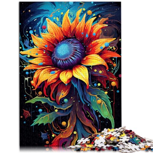 Puzzle Psychedelische Bunte Sonnenblumen, 1000-teiliges Puzzle für Erwachsene, Holzpuzzle, Lernspiel, schwieriges, schweres Puzzle für Frauen und Männer (50 x 75 cm) von SYUNFEI