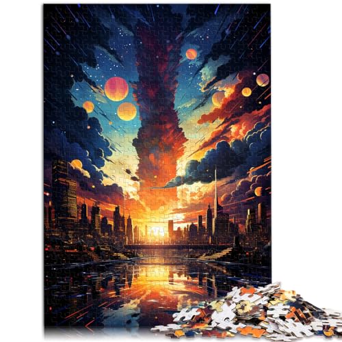 Puzzle Psychedelische Farbstadt Puzzle für Erwachsene und Ren300 Teile Holzpuzzle Lernspiel Interessantes Puzzle zur Stressreduzierung (26x38cm) von SYUNFEI