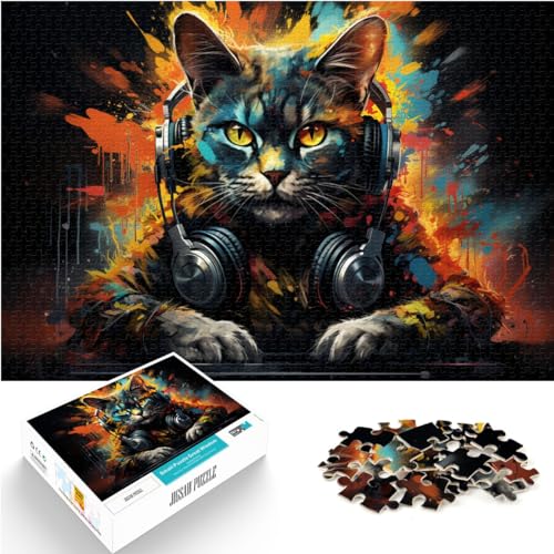 Puzzle Puzzle Bunte DJ-Katze Puzzle für Erwachsene 1000 Teile Holzpuzzle Entspannungspuzzle Spiele-Denkspiel-Puzzle Heimdekorationspuzzle （50x75cm） von SYUNFEI