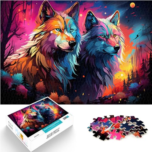 Puzzle Puzzle Fantasie-Farbmalerei Wolf Erwachsene 500 Teile Puzzle Holzpuzzle Puzzle Geburtstagsgeschenk, Geschenke für oder, Wandkunst （38x52cm） von SYUNFEI