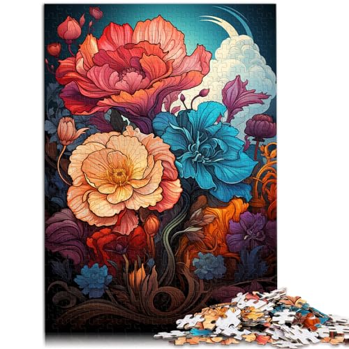 Puzzle | Puzzles Bunte psychedelische Blumen, Puzzles für Erwachsene, 500 Teile, Holzpuzzle, Spielspielzeug für die Familie, Puzzles, Geschenk und Geschenkidee (38 x 52 cm) von SYUNFEI
