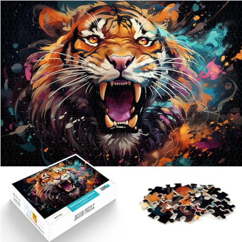 Puzzle | Puzzles Geheimnisvoller bunter Tiger 1000-teiliges Puzzle für Erwachsene Holzpuzzle Entspannungspuzzles Spiele-Knobelspiel Tolles Geschenk für (50x75cm) von SYUNFEI