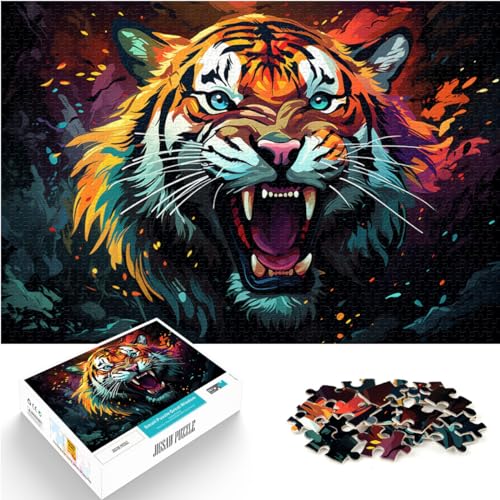 Puzzle-Spiele, Bunter, wütender Tiger, 1000 Teile, Puzzle aus Holz für Erwachsene, Lernspielzeug zum Entspannen, geistiges Lernspielzeug (50 x 75 cm) von SYUNFEI