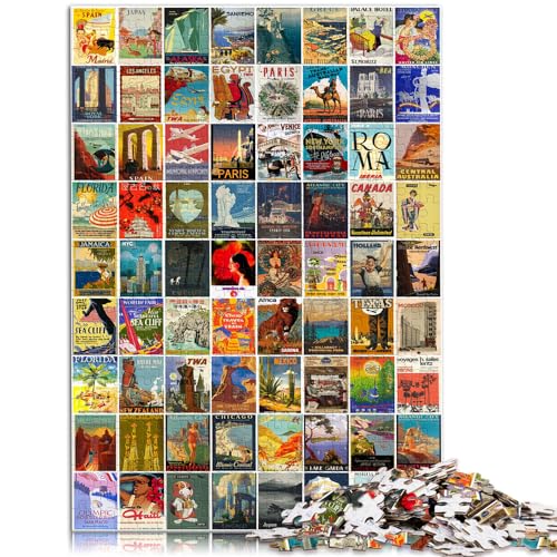 Puzzle-Spiele, Vintage-Reise-Wandkunst, 500-teiliges Puzzle, Holzpuzzle, Denksportaufgaben mit vollständig ineinander greifenden und zufällig geformten Teilen (38 x 52 cm) von SYUNFEI