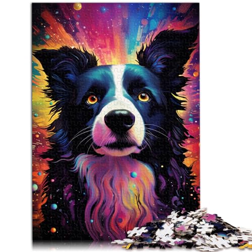 Puzzle-Spiele, farbenfrohes psychedelisches Border-Collie-Puzzle, 1000 Teile für Erwachsene, Holzpuzzle, einfache Puzzles, Weihnachtspuzzle-Geschenke (50 x 75 cm) von SYUNFEI