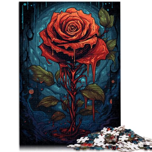 Puzzle-Spiele Blutiges Gemälde Einer Rose, 1000 Teile, Holzpuzzle, Geschenke, Familienspiel, Stressabbau, schwieriges Herausforderungspuzzle (50 x 75 cm) von SYUNFEI