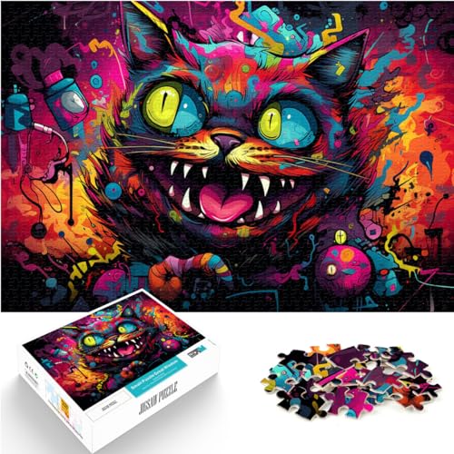 Puzzle als Geschenk, psychedelische Farbkatze, 1000 Teile, Puzzle-Geschenke, Holzpuzzle, pädagogisches Spielzeug zum Stressabbau, Puzzlespielzeug, Denkspiel (50 x 75 cm) von SYUNFEI