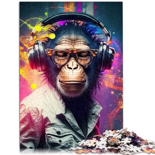 Puzzle für Affen, Kopfhörer, DJ-Musik, Puzzle, 300 Teile für Erwachsene, Holzpuzzle, Puzzle, Mitmachspiel, Familiendekoration, Unmögliches Puzzle (26 x 38 cm) von SYUNFEI