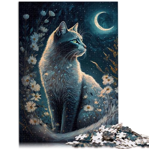 Puzzle für Katze und Blume, Neon, 1000 extragroße Teile, Holzpuzzle, schwieriges Puzzle für Frauen und Männer (50 x 75 cm) von SYUNFEI