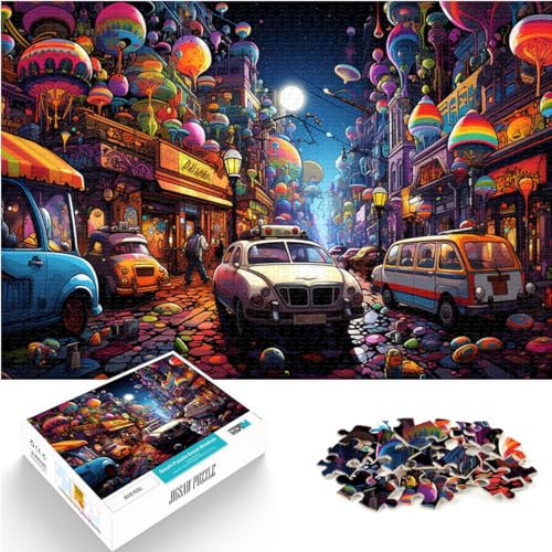 Puzzle für Puzzle-Gemälde eines farbenfrohen, lebhaften Straßenmarkts für Erwachsene, Puzzle 1000 Teile, Holzpuzzle, Denksportspiel, Kunstwerk von (50 x 75 cm) von SYUNFEI