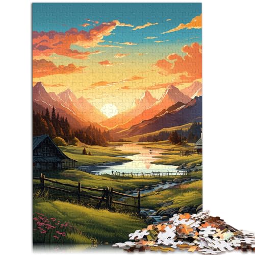 Puzzle für Sonnenuntergang auf dem Land, 1000 Teile, Puzzle für Erwachsene, Holzpuzzle für Puzzle, interessantes Puzzle zur Stressreduzierung (50 x 75 cm) von SYUNFEI