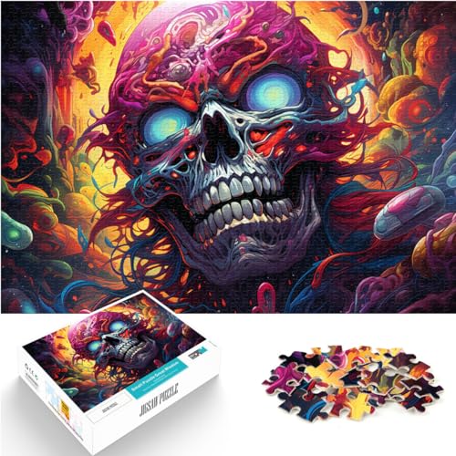 Puzzle für bunten Neon-Totenkopf, 1000-teiliges Puzzle aus Holz, Puzzle, Spiel, Familiendekoration, interessantes Puzzle zur Stressreduzierung (50 x 75 cm) von SYUNFEI