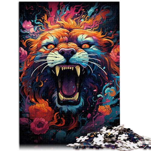 Puzzle für farbenfrohe, psychedelische Blumenlöwen-Puzzles, 1000 Teile für Erwachsene und Kinder, aus Holz, Lernspielzeug für Frauen und Männer (50 x 75 cm) von SYUNFEI