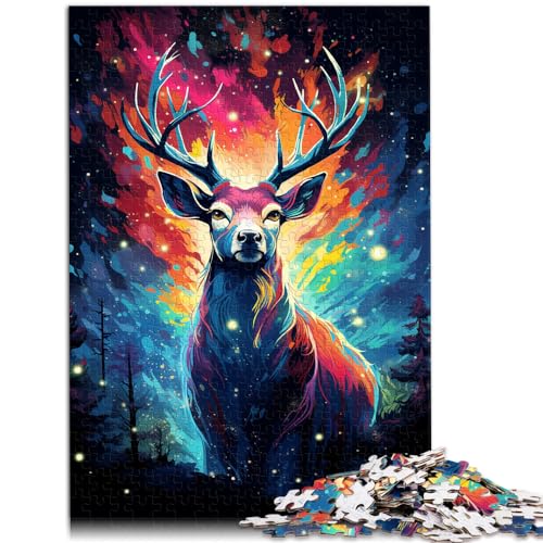 Puzzle für farbenfrohe, psychedelische Galaxie, Hirsch und Puzzle 1000 Teile für Erwachsene, Holzpuzzle, Puzzle, Lernspiele, Heimdekorationspuzzle (50 x 75 cm) von SYUNFEI