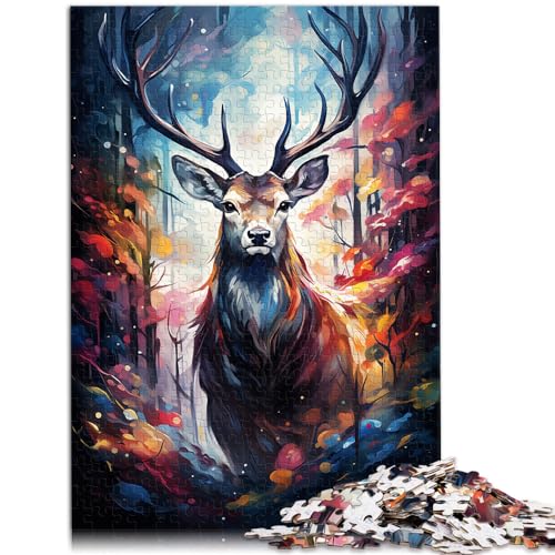 Puzzle für farbenfrohe, psychedelische Hirschtiere, 1000 Teile, Holzpuzzle, Puzzle, Mitmachspiel, Familiendekoration, Spielzeug, Denkspiel (50 x 75 cm) von SYUNFEI