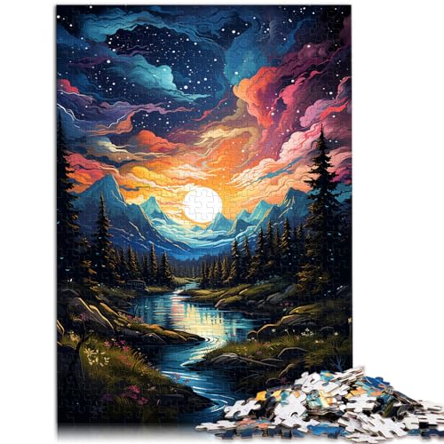 Puzzle für farbenfrohe, psychedelische Polarlichter, Sonnenuntergang, Berge, 300 Teile, Holzpuzzle, Lernpuzzle, Familienunterhaltungsspielzeug (26 x 38 cm) von SYUNFEI