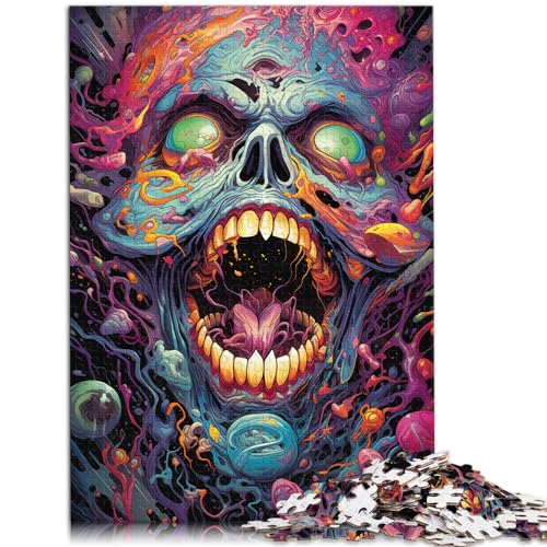 Puzzle für farbenfrohe, psychedelische Totenkopfkunst, 1000-teiliges Puzzle für Erwachsene, Holzpuzzle, Lernpuzzle, Denkspiel (50 x 75 cm) von SYUNFEI