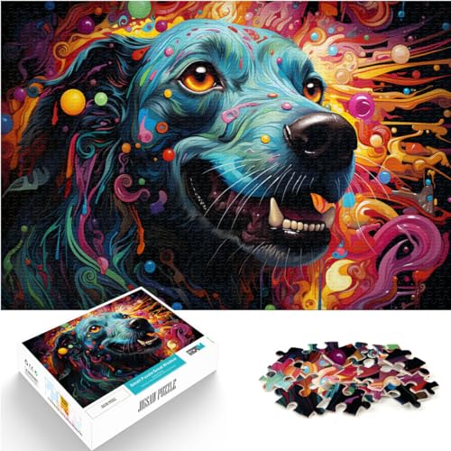 Puzzle für farbenfrohe, psychedelische und Bizarre Hundepuzzles für Erwachsene, 500 Teile, Familienpuzzle aus Holz zur Heimdekoration (38 x 52 cm) von SYUNFEI