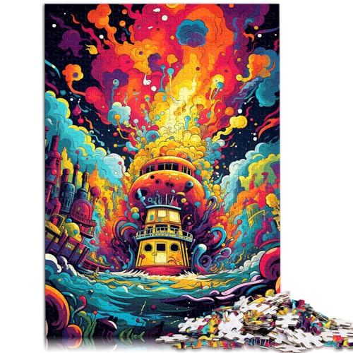 Puzzle für farbenfrohe Psychedelia des gelben U-Boots für Erwachsene, 300-teiliges Puzzle, Holzpuzzle, Lernspiel, Herausforderungsspielzeug, Lernspielzeug (26 x 38 cm) von SYUNFEI