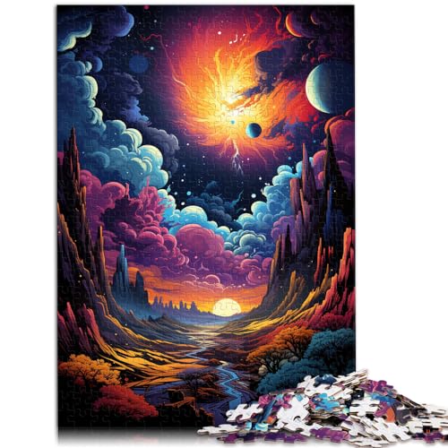 Puzzle für farbenfrohe Psychedelie der galaktischen Landschaft, 1000-teiliges Puzzle für Erwachsene, Holzpuzzle, Lernspiele, Denkspiel (50 x 75 cm) von SYUNFEI