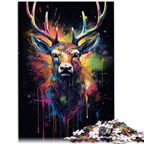 Puzzle für farbenfrohe psychedelische Elchkunst, 1000-teiliges Puzzle, Holzpuzzle, Lernspielzeug, Familienspiele, Spielzeug, Denkspiel (50 x 75 cm) von SYUNFEI